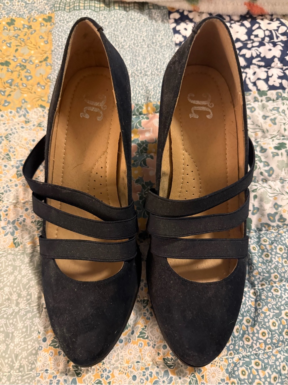 Navy Strappy Pointed-Toe Heels with Triple Elastic Straps